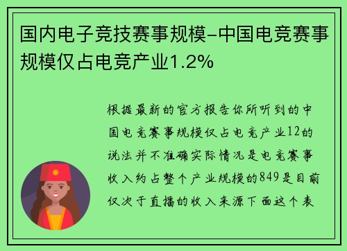 国内电子竞技赛事规模-中国电竞赛事规模仅占电竞产业1.2%